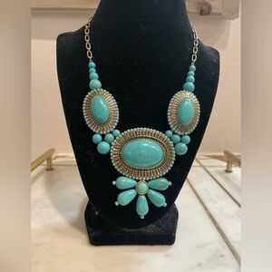 Vintage Turquoise Bead & Oval Pendant Necklace